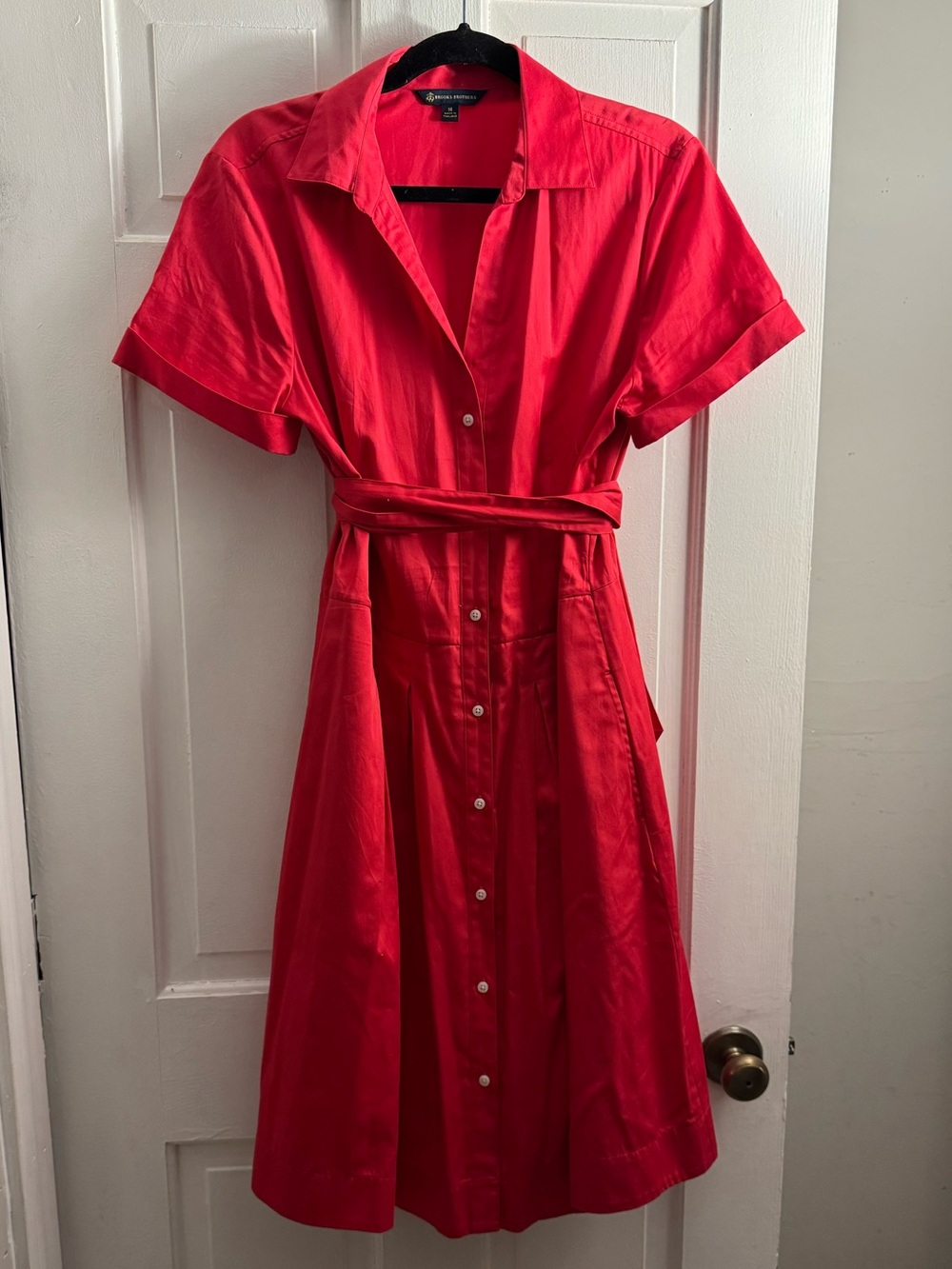 Brooks Brothers Bright Red Button-Front Midi Shirt Dress